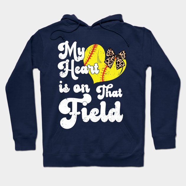 funny My Heart is on That Field softball baseball mom dad For Girls , Softball Hoodie by Gaming champion